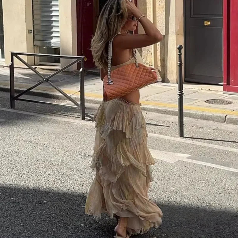 🍒Printed tiered skirt elasticated waist summer wear for women midi fashion long  mid-rise prairie chic smart casual clothing party occasion wear Playful Pretty Pastels