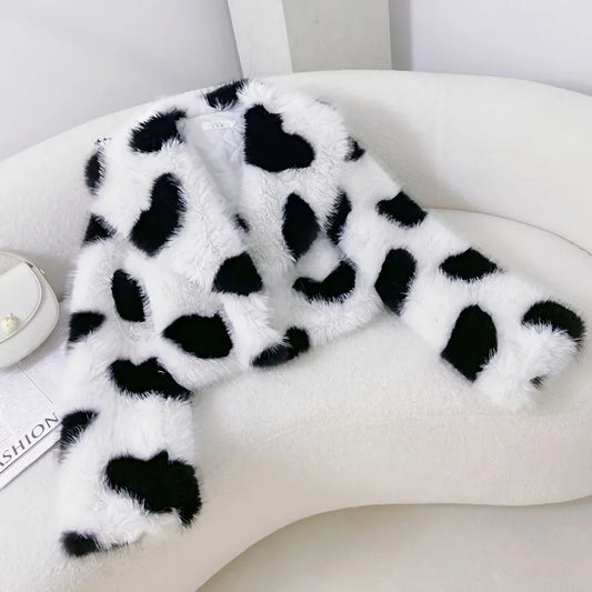 🍒Fur coats for women large  collar jacket with love hearts eco-friendly furry coats chic trendy winter outerwear style versatile Fluffy Lovely