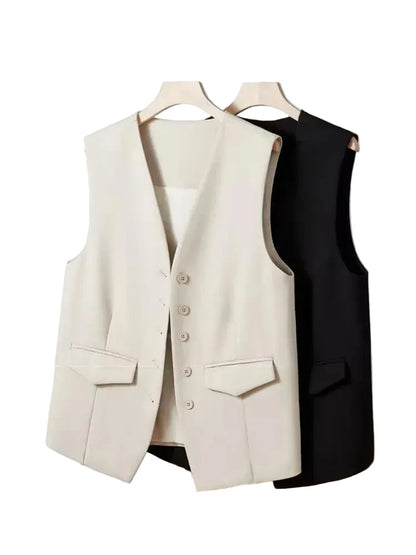 🍒Suit vest for women v-neck  business vest jacket sleeveless waistcoat with pocket front for office commute style buttons sleeveless outerwears  Cute Covers