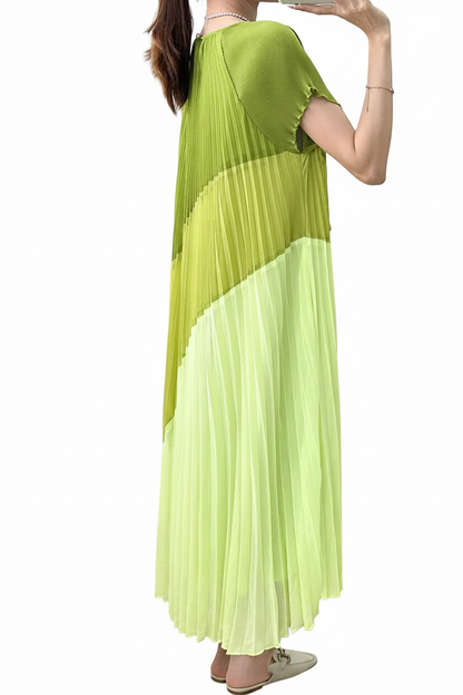 🍒Mid length dresses for women casual outfit short sleeve smart three-residence series round neck clothes fashion pleated loose waist summer wear Angle To A Diagonal
