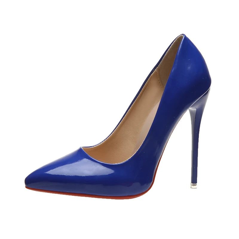 🍒Women’s pointed toe high heels 12cm pumps wedding dress shoes rubber bottom evening occasion footwear for party  pumps black also red Choose Your Colour