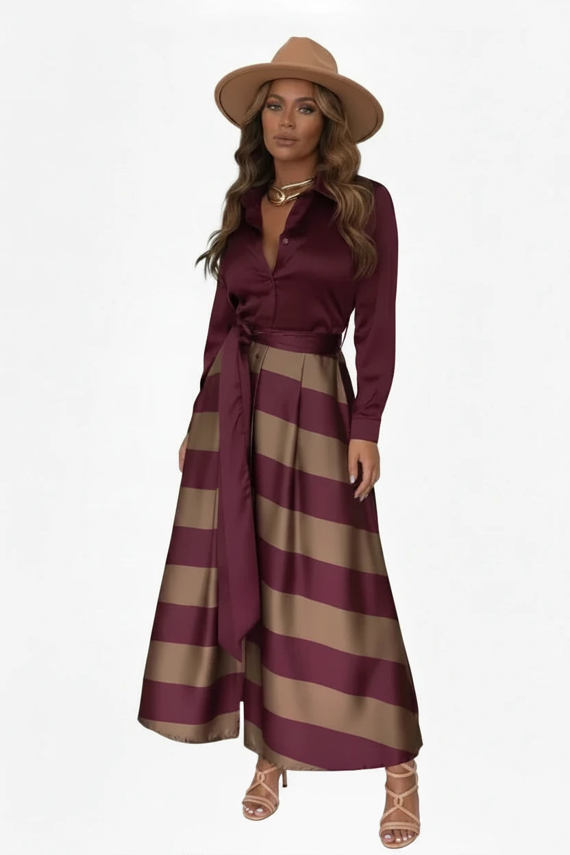 🍒Striped shirt dress women fashion button up long sleeve outfit a-line maxi fashion clothes for smart casual wear  Top Shirt Dress