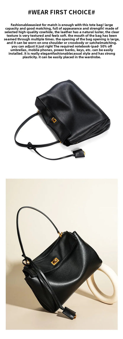 🍒Large capacity leather bag with lock for women's tote with advanced locking fashion high sensibility underarm bag that fits laptop smart casual accessory  Lock On To High Quality