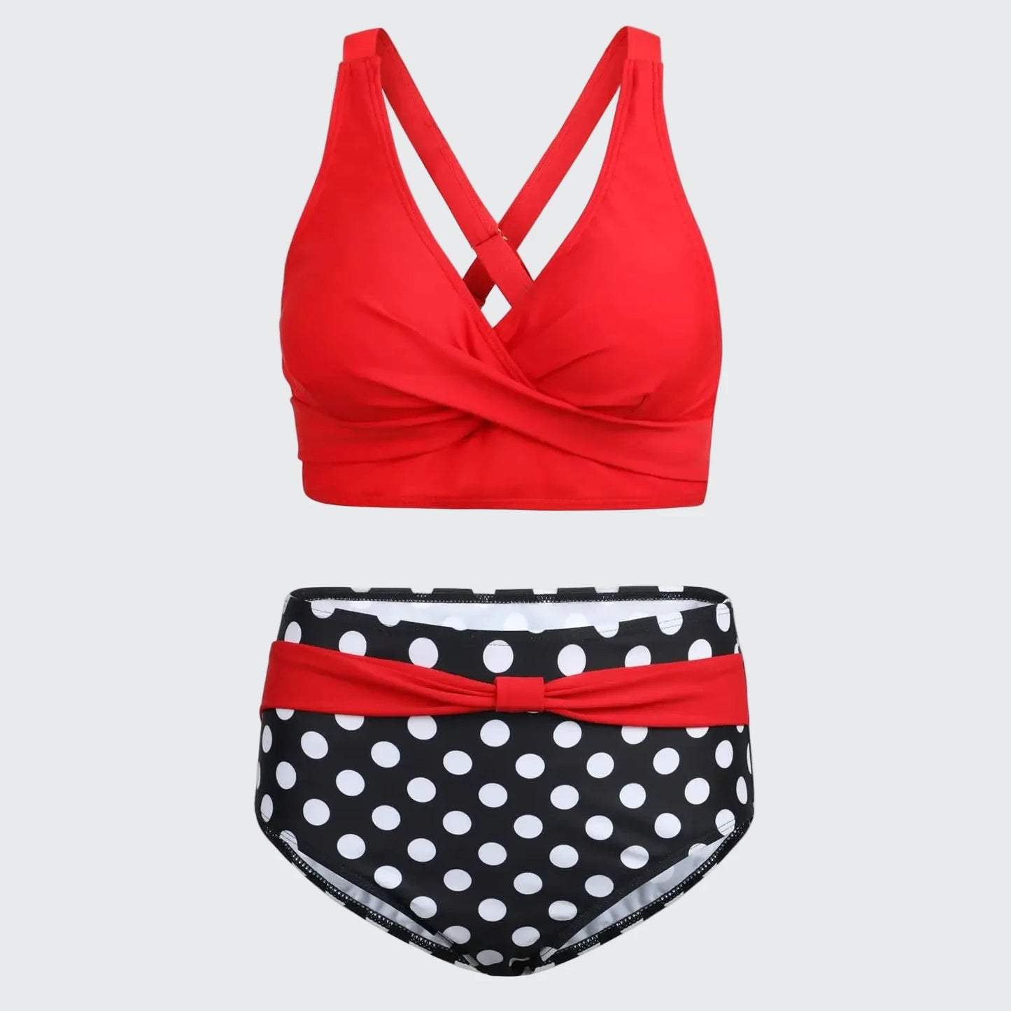 🍒V neck bikini set polka dot print swim set high waisted swim wear for women solid push up two-piece swimwear printed beach wear fashion get SET for the BEACH
