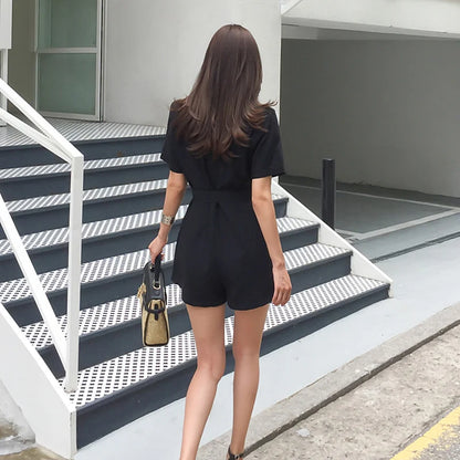 🍒Black blazer playsuit women short sleeve jumpsuit with belt office wear party occasion wear Suits Work And Play