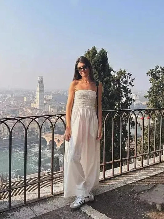 🍒Striped tube dress a line fashion maxi outfits for women trendy holiday wear beach wear striped summer clothes