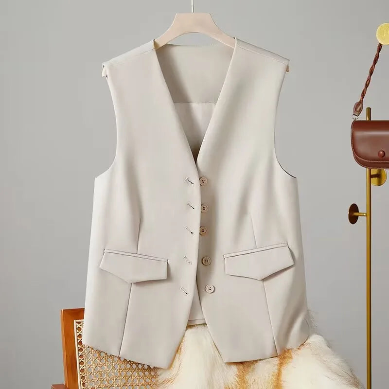 🍒Women suit vest elegant v-neck business casual waistcoat sleeveless solid jacket solid single breasted work clothes occasion wear dont WAIST time wanting this COAT