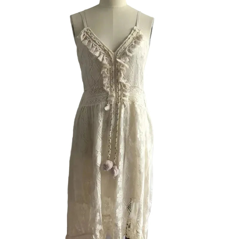 🍒Moue-kantrok met spaghettibandjies, camisole, lang gaas-uitrusting, V-nek, los somermode vir vroue, kwassie, los stranddrag vir vroue, effekleurige vakansiedrag. Gaan lê en sonbaai in hierdie strandkantrok