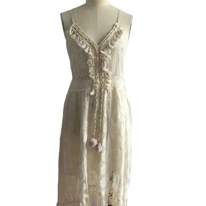 🍒Moue-kantrok met spaghettibandjies, camisole, lang gaas-uitrusting, V-nek, los somermode vir vroue, kwassie, los stranddrag vir vroue, effekleurige vakansiedrag. Gaan lê en sonbaai in hierdie strandkantrok