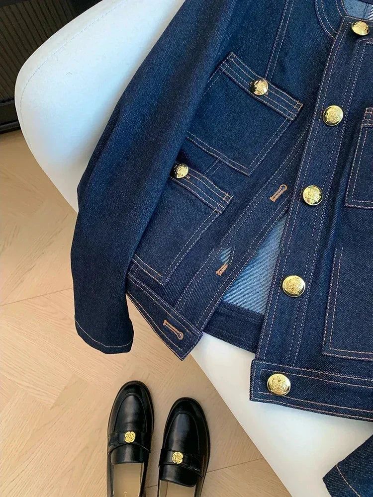 🍒Blue denim jackets women fall classic styles short coat chic outerwear female Mujer Loose smart casual clothes