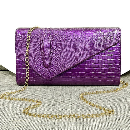 🍒Europe and america trendy clutch bags for women,designer fashion crocodile pattern under arm black envelope hand bag female large capacity bag Metalic gold available occasion clutch Cool Croco Clutch,Clickety Click Quick