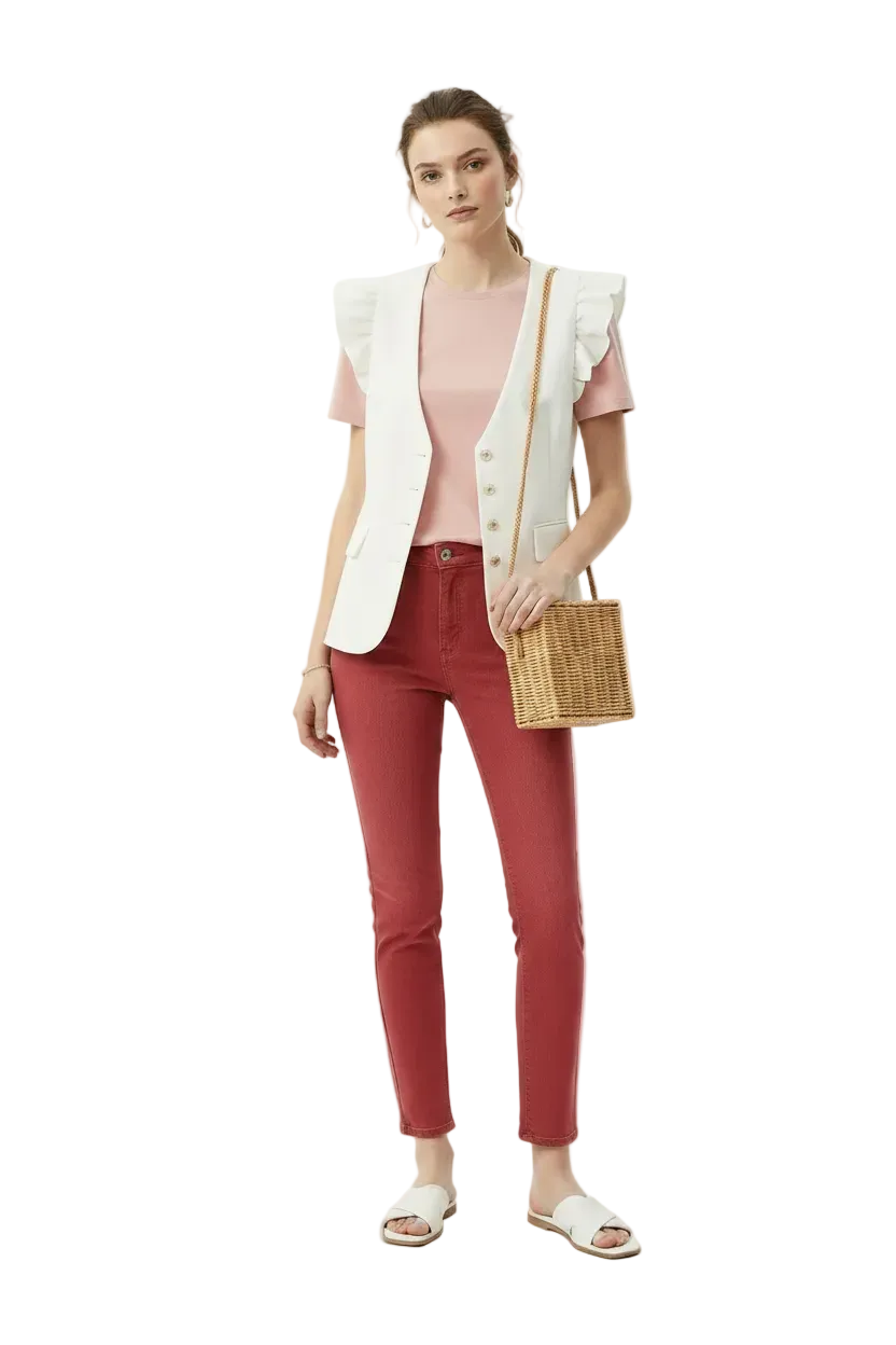 🍒Waist coat vest women black white female spring summer fashion female sleeveless jacket casual outerwear button down top You Will Be frilled With This