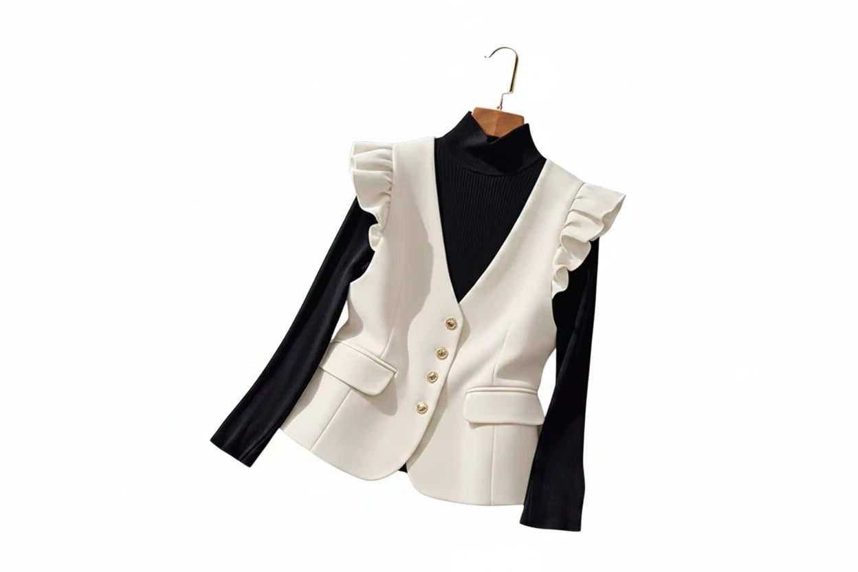 🍒Waist coat vest women black white female spring summer fashion female sleeveless jacket casual outerwear button down top You Will Be frilled With This