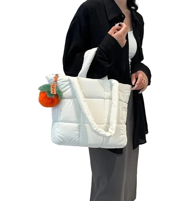 🍒Womens tote handbags quilted puff bag waterproof retro trendy shoulder bag large capacity solid colour soft casual accessory with decoration  don’t get PUFFed out with poor BAGs get this cutie