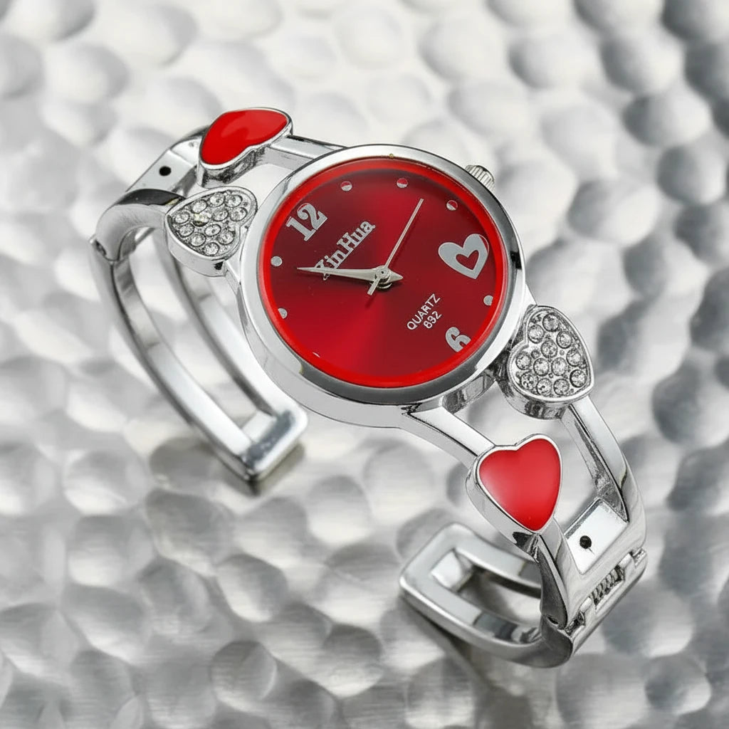 🍒Womens heart watch Design quartz fashion bangle silver classic crystal Stainless Steel colour face wristwatch smart casual jewellery   Watch This Bang For Your Buck