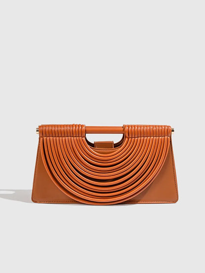 🍒Handwoven style Women's gold crossbody bag clutch handle occasion handbags smart casual strands pu material soft Texture triangle shape shoulder bag Strands Of Style