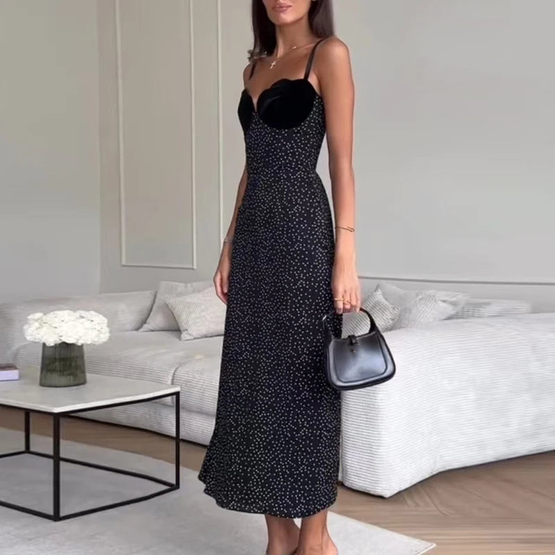 🍒Dot print dress printed long elegant sphaghetti straps women  sleeveless outfit party occasion clothing maxi fashion Get Dotty In Party Dots