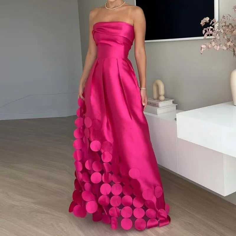 🍒Strapless satin dress hollow out party dress backless design women's occasion wear summer chic fashion banquet evening dresses DIsc-over