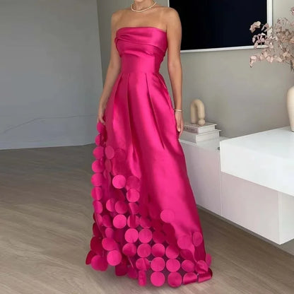 🍒Strapless satin dress hollow out party dress backless design women's occasion wear summer chic fashion banquet evening dresses DIsc-over