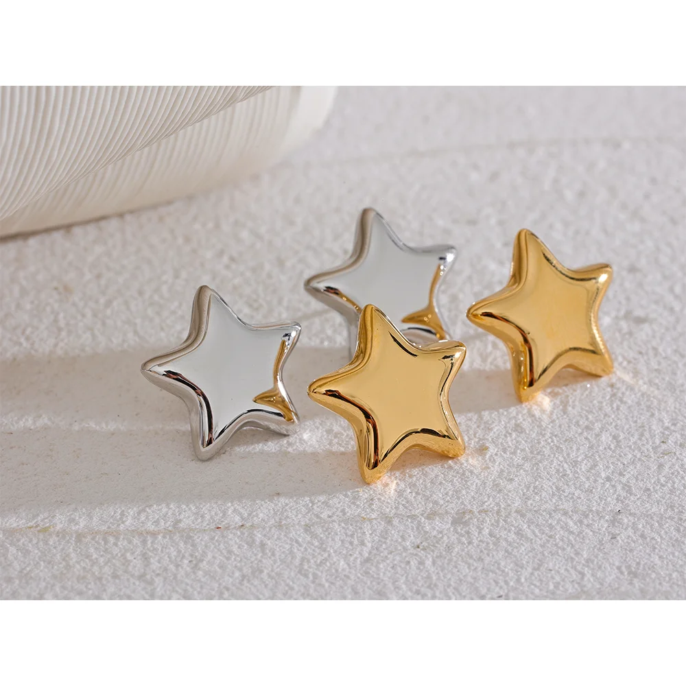 🍒Stainless steel star stud earrings cute stud earrings smooth 18K gold plated rust proof jewellery trendy accessories for women Gift Get This Steel Its A Star