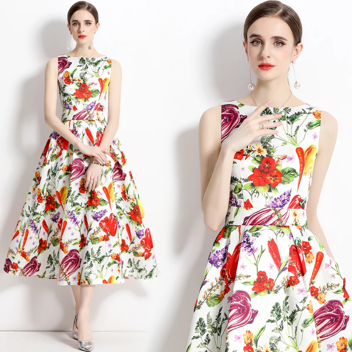 🍒Designer fashion dress floral print clothing vintage a line party wear outfit for women birthday dinner retro runway occasion wear  make ARRANGEMENTs for these FLOWERs