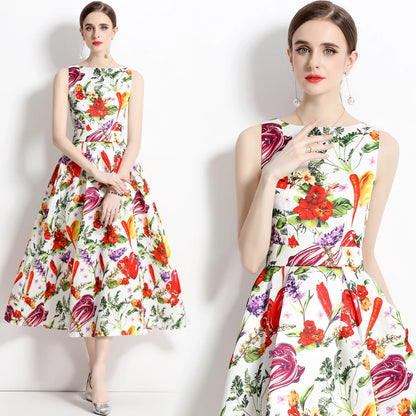 🍒Designer fashion dress floral print clothing vintage a line party wear outfit for women birthday dinner retro runway occasion wear  make ARRANGEMENTs for these FLOWERs