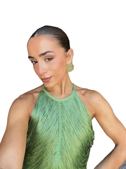 🍒Multi-layer tassel dress women's solid o-neck sleeveless cocktail dress elegant female fashion ball party outfit occasion wear club wear holiday beach party wear No Tossle Tassle