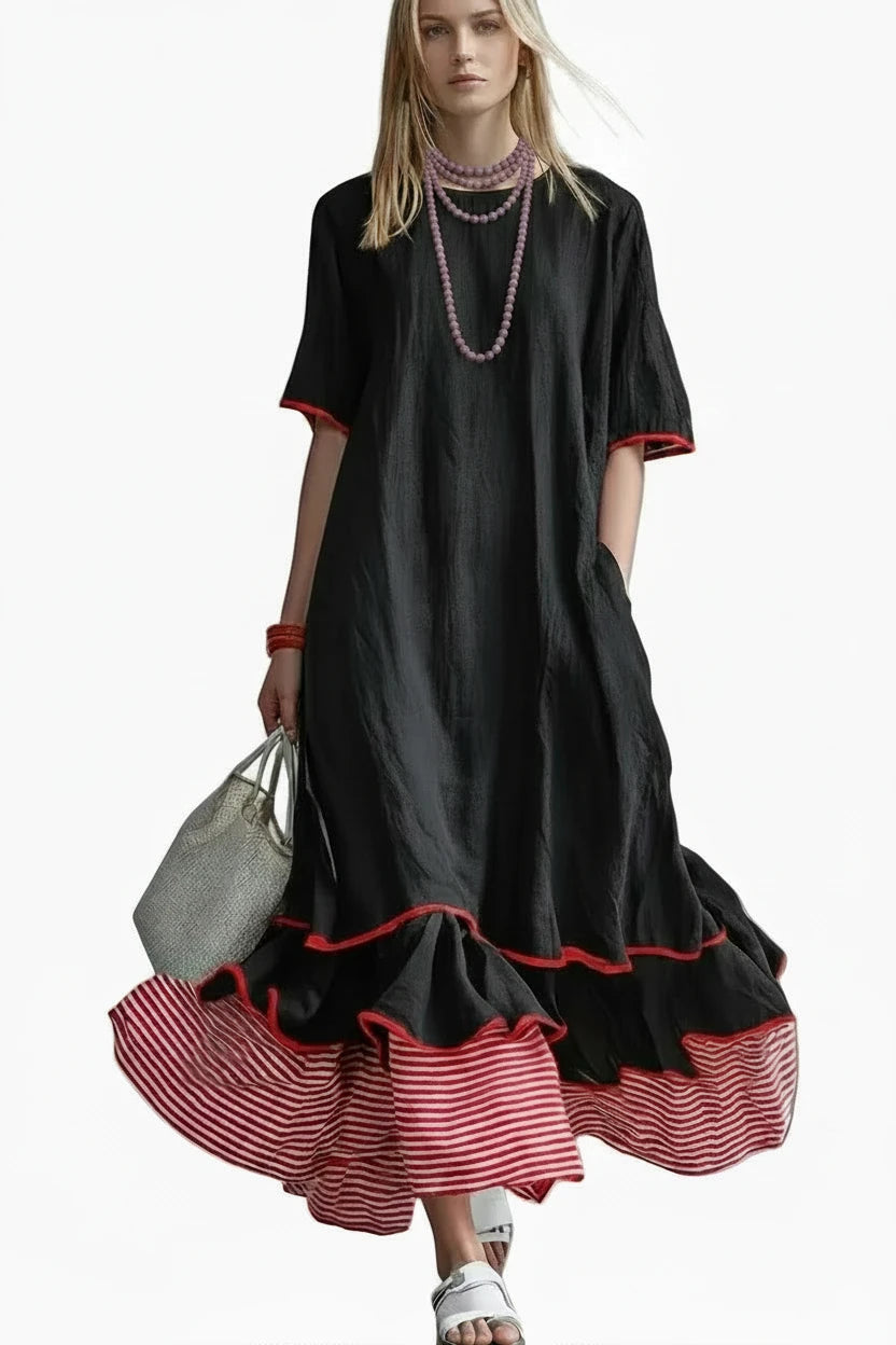 🍒Dress maxi summer with patchwork contrasting colours casual loose outfits for women fashion comfortable simple and versatile Fluttering flattering Fun