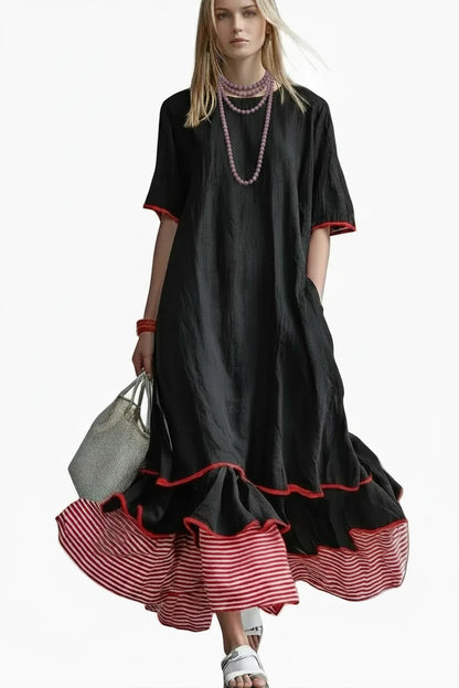 🍒Dress maxi summer with patchwork contrasting colours casual loose outfits for women fashion comfortable simple and versatile Fluttering flattering Fun
