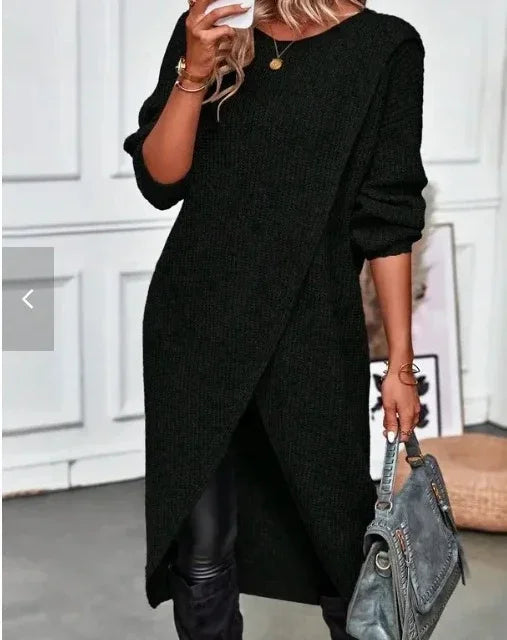 🍒Long knitted sweater women gray wool coat autumn winter  fashion warm maxi sweater dress Y2k fashion style No Spinning A Yarn This knit is Cool