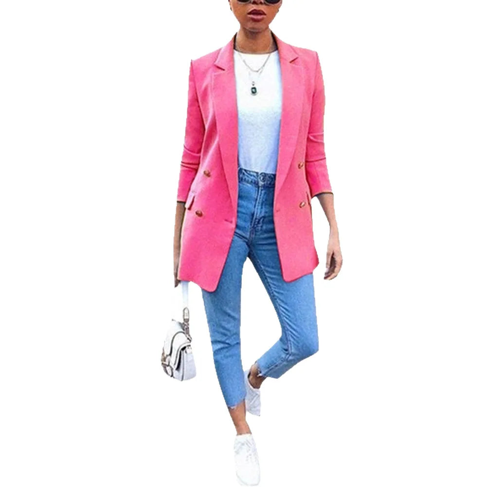 🍒Solid casual office suit jacket womens fashion wear vintage long sleeves coat spring/summer autumn lady Jackets blazers Jacket Lapel outerwears Work It With A Blue Collar Worker