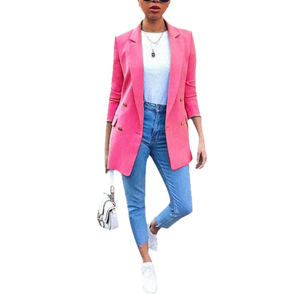 🍒Solid casual office suit jacket womens fashion wear vintage long sleeves coat spring/summer autumn lady Jackets blazers Jacket Lapel outerwears Work It With A Blue Collar Worker