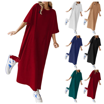 🍒Plusgrootte los rokke t-hemp rok huisdrag kortmou uitrusting lang maxi oorgroot somermode strandsonrok tot 3XL Beste Basiese