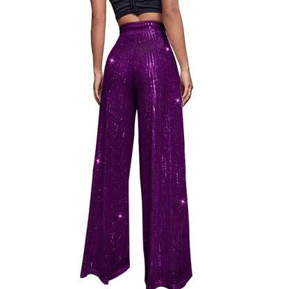 🍒Hoë middellyf sequin-broeke vonkel los gemaklike wyepypbroek klokonderkant-broeke glinster klubdrag partytjiedrag Alles Vonkel In Glans En Glans