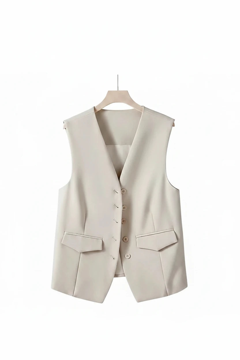 🍒Suit vest for women v-neck  business vest jacket sleeveless waistcoat with pocket front for office commute style buttons sleeveless outerwears  Cute Covers