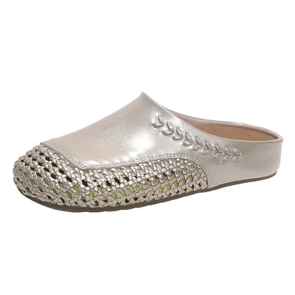 🍒Veelsydige sandale vroue pumps skoene gemaklike pantoffels vir vroue partytjiedrag somer ronde toon somerskoene Gly In Silwer Sliders