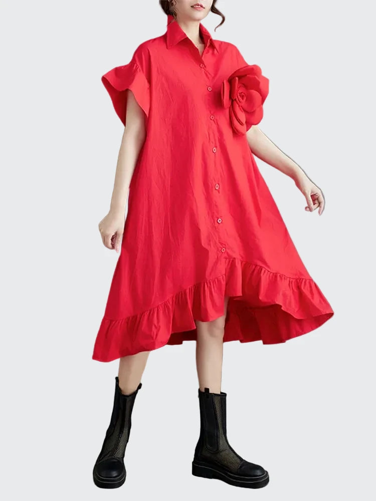 🍒Somer los rok, artistieke hoë-lae ruffelafwerking uitrusting met 3D-blom, katoenmengsel, kantoor slim-gemaklike vroue middellengte A-lyn. Moenie dat dit jou ontstel nie, pluk 'n blom en glip in die somer in.