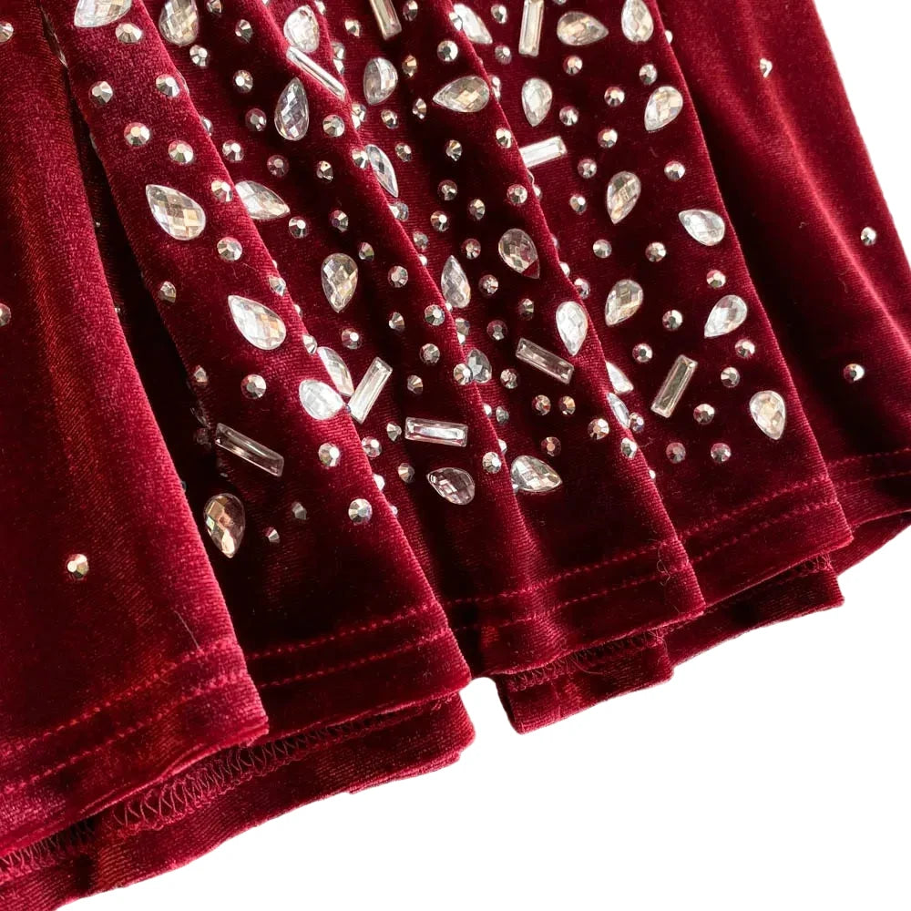 🍒Bodycon o-nek langmou rok glitter strass uitrusting fluweel sjiek oesjaarstyl klere sjiek herfsmode partytjie geleentheid drag Kry Wyn Stoned