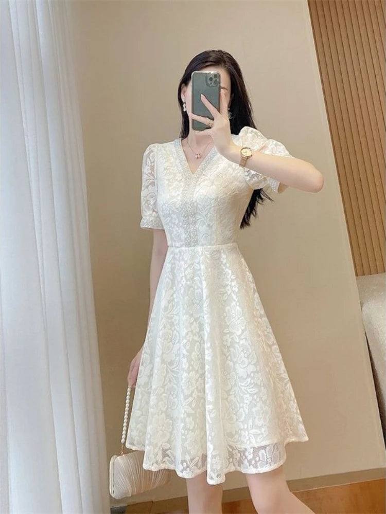 🍒Spesiale geleentheid rokke vir vroue, midi-rok in wit kleur kant, eenstuk elegant sjiek somermode plusgrootte klere