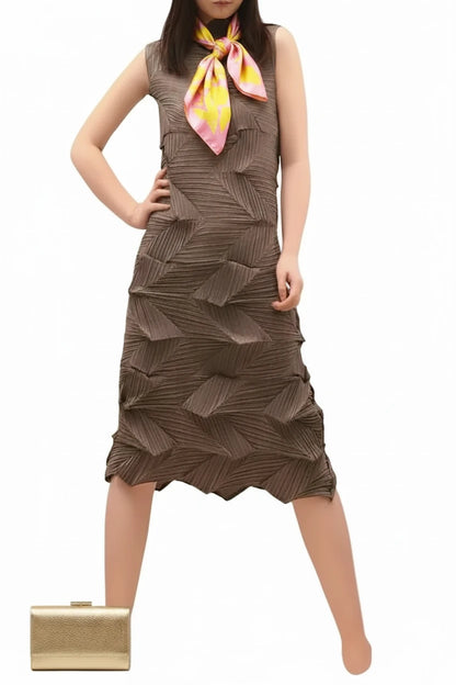 🍒Sleeveless pleated dress for women turtleneck outfit single colour solid fashion smart casual women party wear occasion clothing style 3D fold designer dresses Fashion A Fold