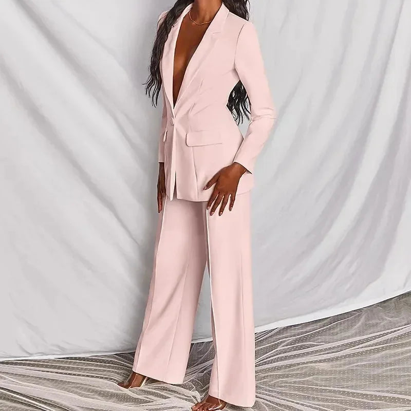 🍒Wide leg trousers and jacket summer pants for women fashion two pieces sets Luxury and elegant blazer and wide leg trouser party occasion wear feel fabulous flambouant flamingo fashion