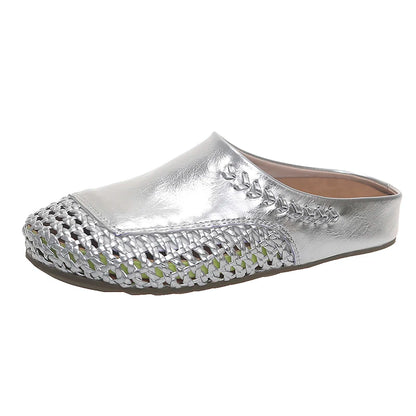 🍒Veelsydige sandale vroue pumps skoene gemaklike pantoffels vir vroue partytjiedrag somer ronde toon somerskoene Gly In Silwer Sliders