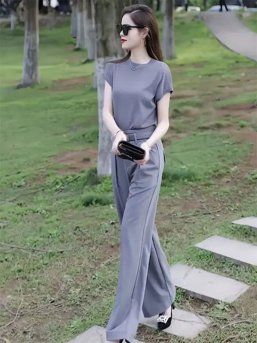 🍒Womans workwear set office professional wide leg pant and Top set  matching Tailor style elegant smart casual clothing No Grey Day With This Grey Day