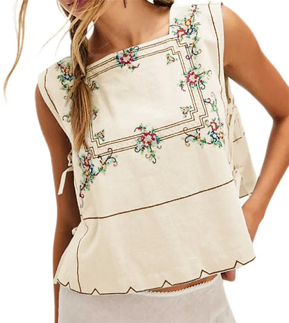 🍒Flower embroidery tank top for women sleeveless square neck vest holiday wear for women feminine summer wear chic streetwear