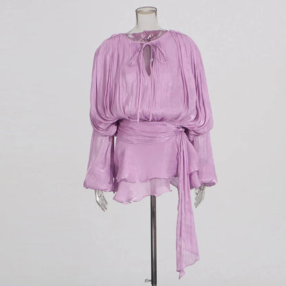 🍒Soliede dasnekrok met hoë middellyf en ruffle vir vroue, langmou mini-partytjieklere, klubdrag, geleentheidsklere, vroulike mode, Swier In Ruffles
