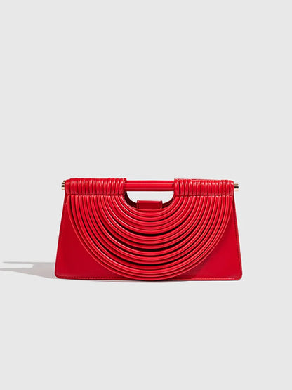 🍒Handwoven style Women's gold crossbody bag clutch handle occasion handbags smart casual strands pu material soft Texture triangle shape shoulder bag Strands Of Style