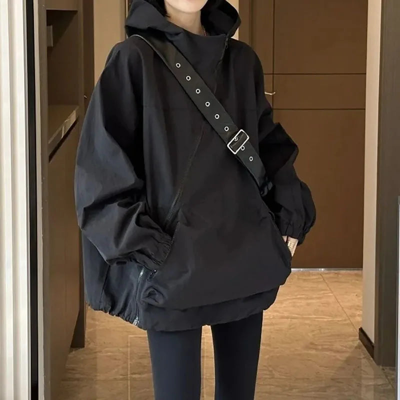 🍒Womens sweatshirt fashion designed diagnal placed zipper loose outerwear jacket hoodies smart casual women all match ladies pocket jacket Do A Diagnal Divert