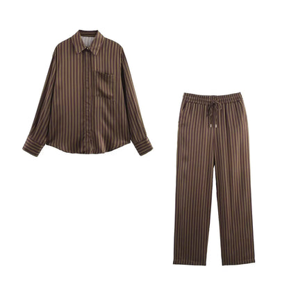 🍒Two piece straight pants sets for women fashion striped loose shirts Top amd pants suit smart cadual clothing summer Outfit Pin This Stripe To Your Basket