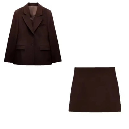 🍒Lapel blazer skirt set women smart casual clothing solid long sleeve single breasted jacket with pockets and matching solid a-line mini skirt party occasion outfit fashion wear