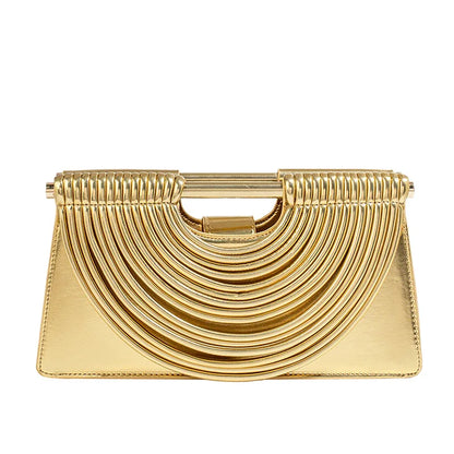 🍒Handwoven style Women's gold crossbody bag clutch handle occasion handbags smart casual strands pu material soft Texture triangle shape shoulder bag Strands Of Style